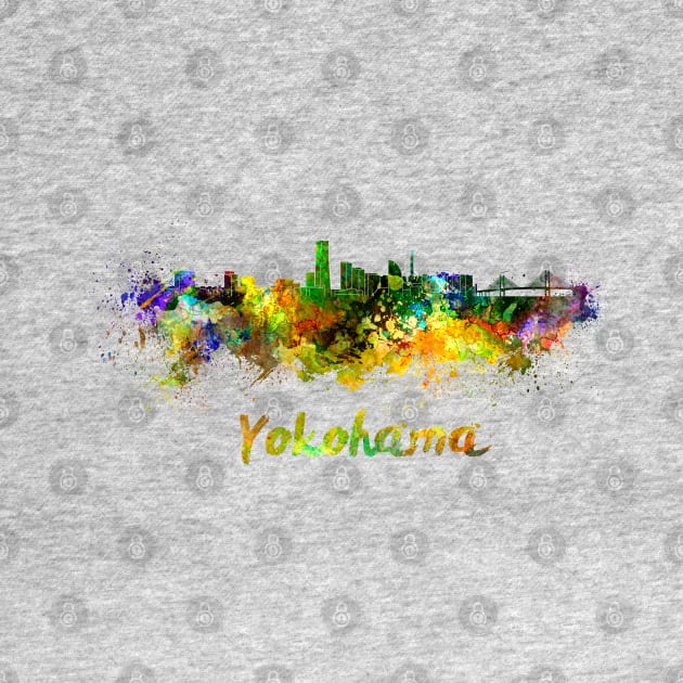 Yokohama skyline in watercolor by PaulrommerArt